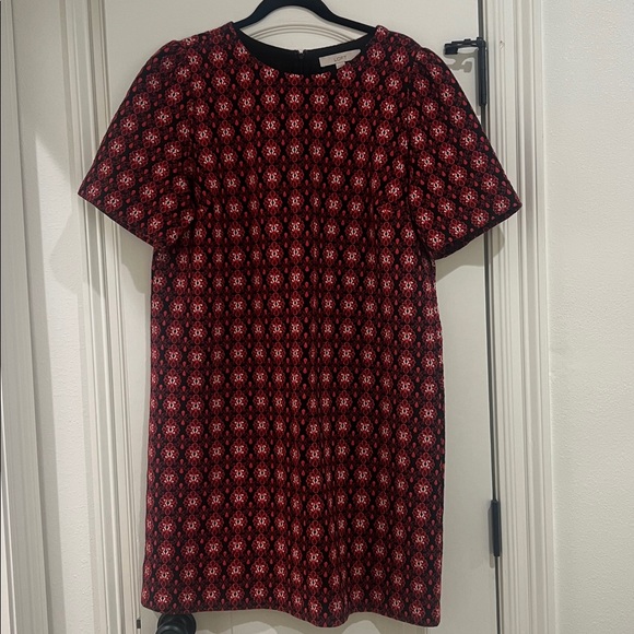Loft red and black floral print short sleeve shift dress size XL Tall - Picture 2 of 5